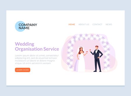 Wedding organization online page banner concept. Vector flat cartoon graphic design isolated illustrationのイラスト素材