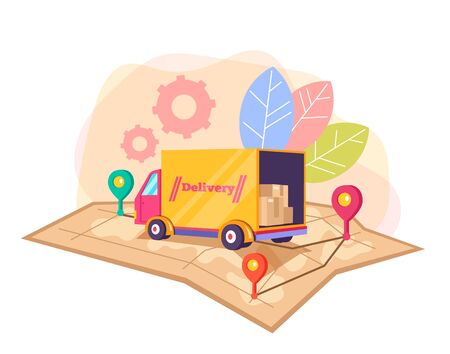 Tracking delivery car concept. Vector flat cartoon graphic design illustrationのイラスト素材