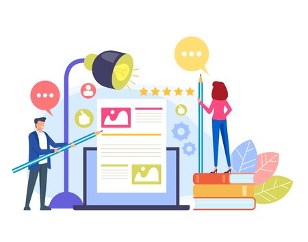 Content management teamwork concept. Vector flat cartoon graphic design illustrationのイラスト素材