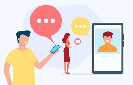 Online internet communication chat concept. Vector flat cartoon graphic design illustrationのイラスト素材