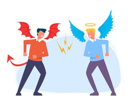 Devil and Angel characters. Vector flat cartoon graphic design isolated illustrationのイラスト素材
