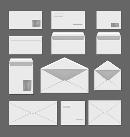 Empty white envelopes template isolated set. Vector flat graphic design illustrationのイラスト素材
