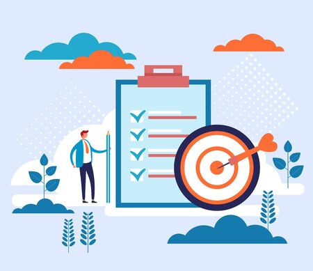 Business target and to do list concept. Vector flat graphic design cartoon illustrationのイラスト素材