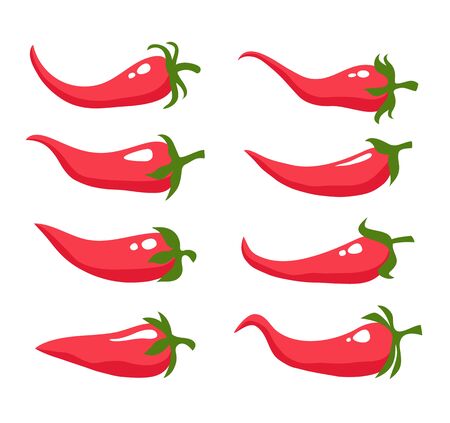Red chilly pepper isolated set collection. Vector flat graphic design isolated illustrationのイラスト素材