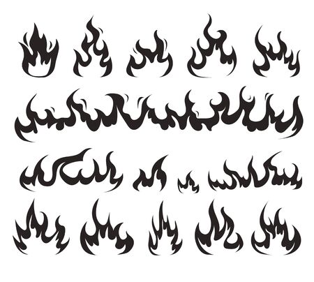 Black flame fire isolated set collection. Vector flat graphic design isolated illustrationのイラスト素材