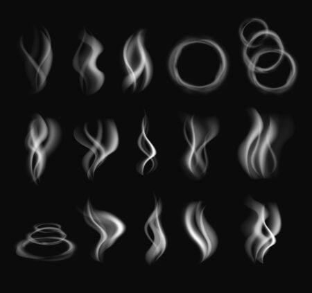 Realistic smoke steam isolated set. Vector flat graphic design illustrationのイラスト素材