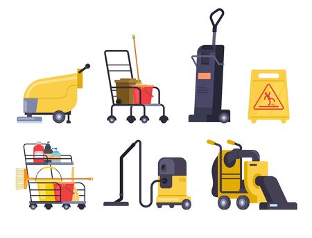 Cleaning equipment machine isolated set. Vector flat graphic design cartoon illustrationのイラスト素材