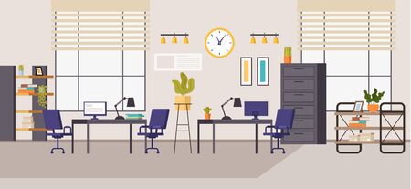 Office workstation furniture interior concept. Vector flat graphic design cartoon illustrationのイラスト素材