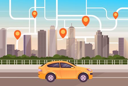 City town taxi cab mobile app concept. Vector flat cartoon graphic design illustrationのイラスト素材