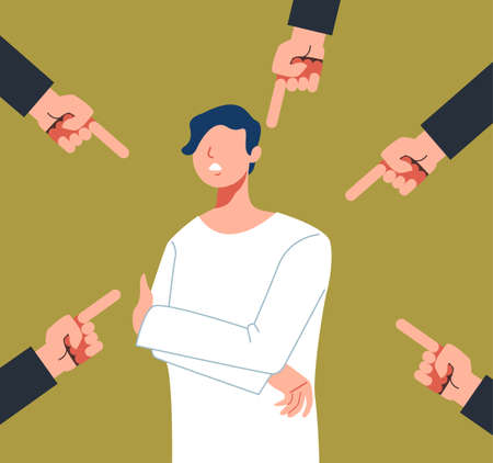 Bulling blaming emotional stress man. Social problems concept. Vector flat graphic design...