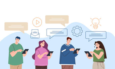 Discussion and dialogue friendship mobile online concept. Vector flat graphic design illustration