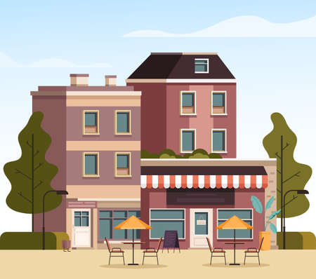 Street cafe building street concept. Vector flat graphic design illustrationのイラスト素材