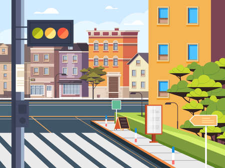 City town crosswalk pedestrian street zebra concept. Vector flat cartoon graphic design illustrationのイラスト素材