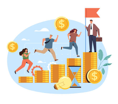 Success salary competition team office workers concept. Vector flat cartoon graphic design illustrationのイラスト素材