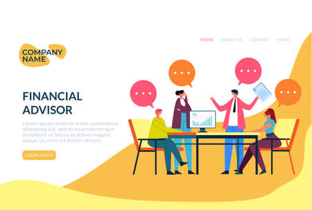 Business people office workers discussion business plane sratagy concept. Teamwork web banner. Vector flat graphic design illustrationのイラスト素材
