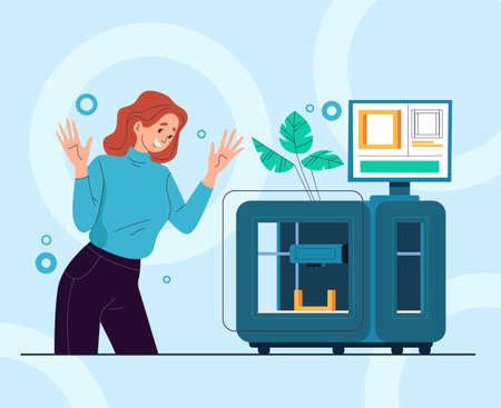 3D printer model development concept. Vector flat graphic design illustration