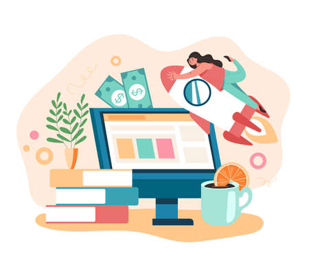 Internet inspiration bsiness good idea start up new business concept. Vector cartoon flat graphic design illustrationのイラスト素材