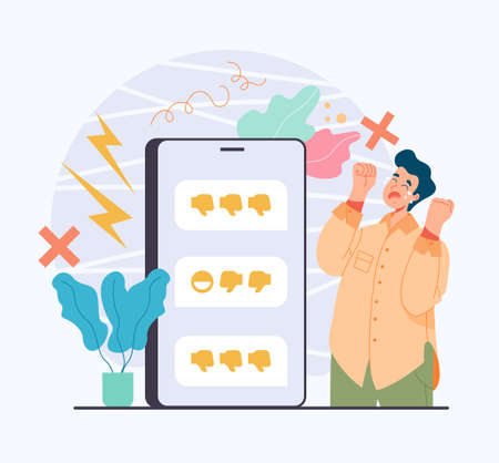 Social media harassment trolling cyber bullying concept. Vector cartoon flat graphic design illustrationのイラスト素材