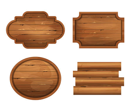 Realistic wooden board isolated on white background setのイラスト素材