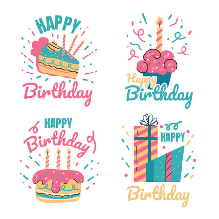 Happy Birthday party event celebration label print design elementのイラスト素材