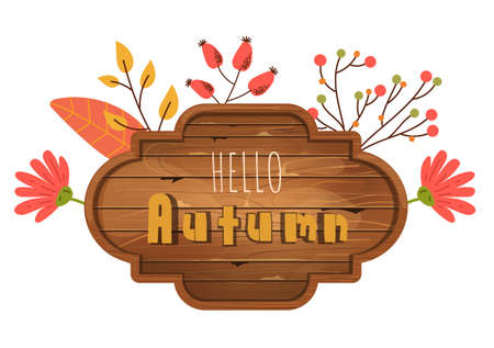 Autumn wooden board with text place design elementのイラスト素材
