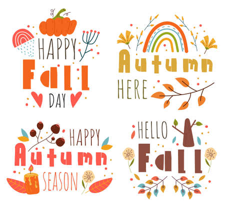 Hello autumn decorative label isolated set design elementのイラスト素材