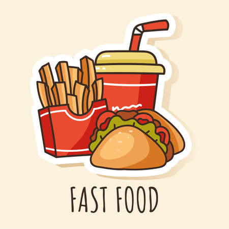 Fast food soda taco french fries sticker design elementのイラスト素材