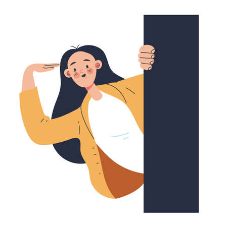 Curious girl woman character watching and listenのイラスト素材