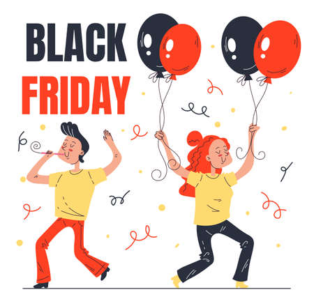 Black Friday dancing people design element card vector flat graphic design illustrationのイラスト素材