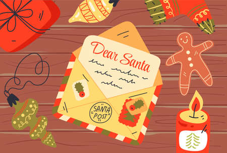 Santa Claus letter envelope wish lost dream card vector flat graphic design illustrationのイラスト素材