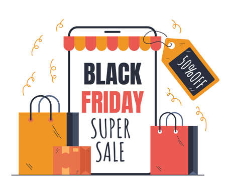 Black Friday online shopping design element concept. Vector cartoon illustrationのイラスト素材