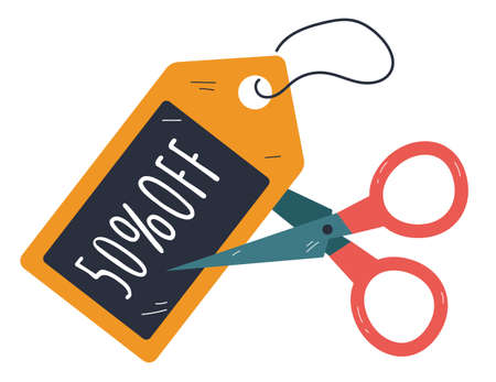 Black friday coupon cutting with scissors design element concept. Vector cartoon illustrationのイラスト素材