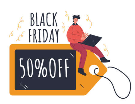 Black Friday coupon sale online web shopping design element concept. Vector cartoon illustrationのイラスト素材