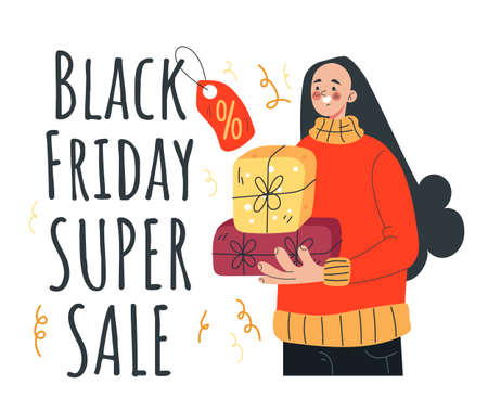 Black Friday gift box sale discount design element concept. Vector cartoon illustrationのイラスト素材