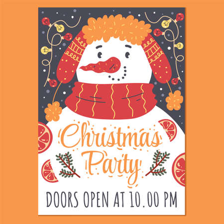 Merry Christmas and Happy New Year party poster flyer. Vector design element flat graphic illustrationのイラスト素材