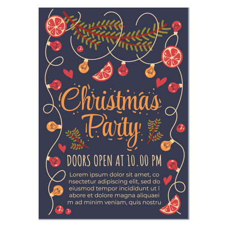 Merry Christmas and Happy New Year party poster flyer. Vector design element flat graphic illustrationのイラスト素材