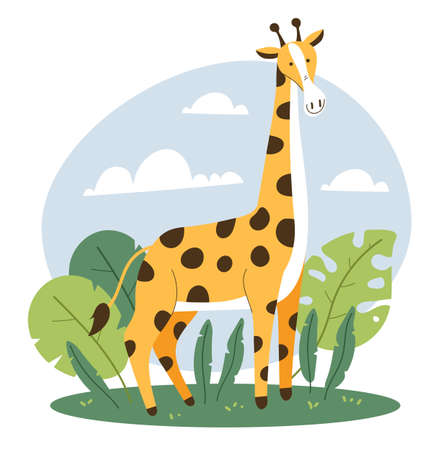 Cartoon giraffe character flat vector isolated graphic illustrationのイラスト素材