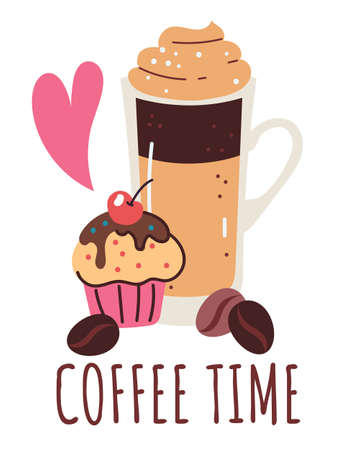 Coffee time with cupcake design element isolated vector flat illustrationのイラスト素材