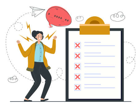 Rejected checklist red cross concept. Vector flat graphic design cartoon illustrationのイラスト素材