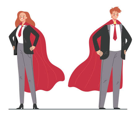 Business people man woman office workers characters super hero. Vector flat graphic design cartoon illustrationのイラスト素材