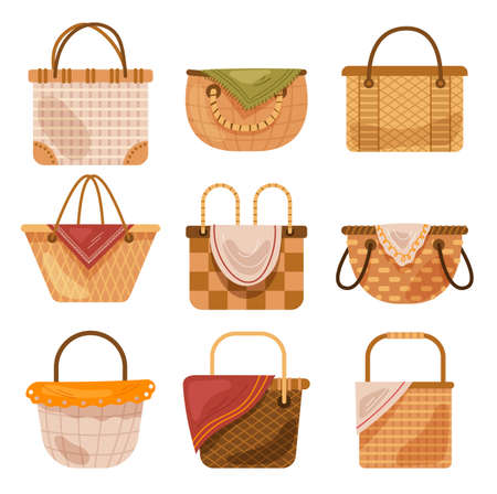 Different type of empty baskets set. Vector flat graphic design cartoon illustrationのイラスト素材