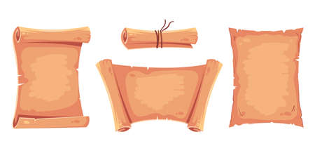 Ancient medieval magic curled parchment diploma concept. Vector flat graphic design cartoon illustrationのイラスト素材