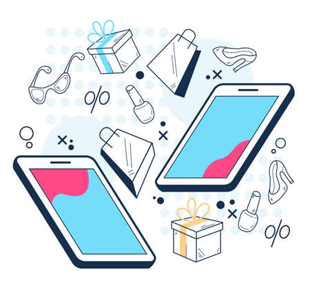 Shopping online by smartphone concept. Vector flat graphic design illustrationのイラスト素材