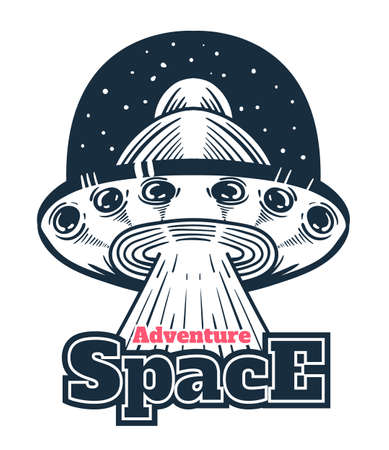 Space ufo ship badge isolated on white background design elementのイラスト素材