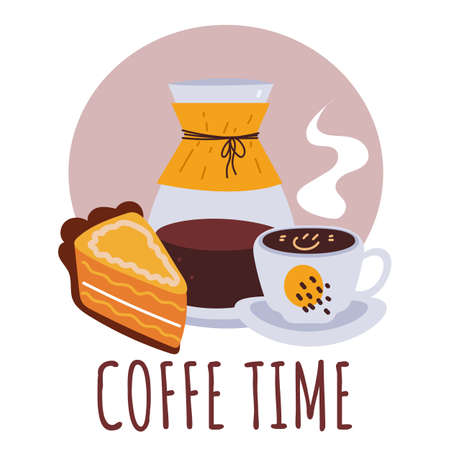 Morning Ð¬reakfast coffee with piece of pie concept. Vector flat graphic design cartoon illustrationのイラスト素材
