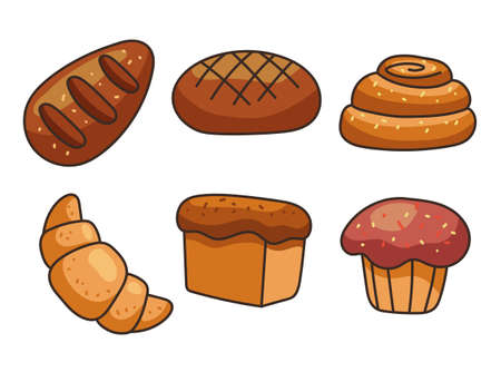 Different bread pastry products food design element setのイラスト素材