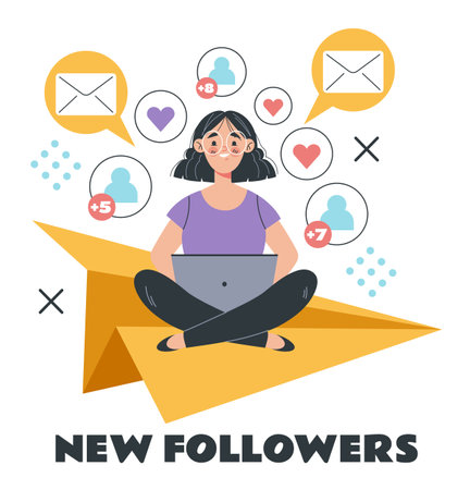 New followers social media communications concept. Vector flat graphic design cartoon illustrationのイラスト素材