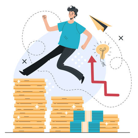 Growing income business success concept. Vector flat graphic design cartoon illustrationのイラスト素材