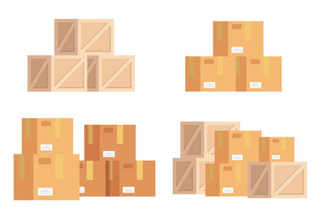 Different groups of box isolated set collections. Vector flat cartoon graphic design illustrationのイラスト素材