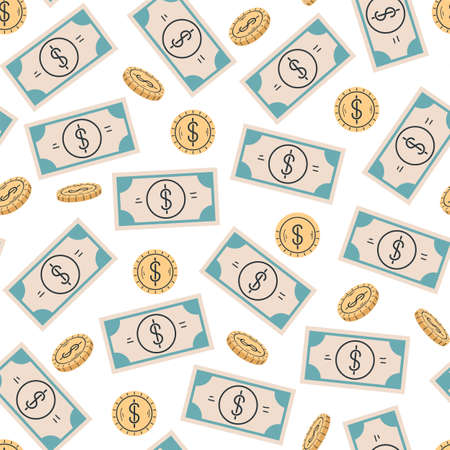 Money finance seamless repeat pattern design element concept. Vector flat cartoon design element illustrationのイラスト素材